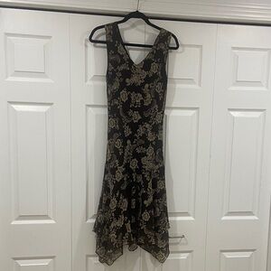 Elegant Brown  and Beige Floral Dress